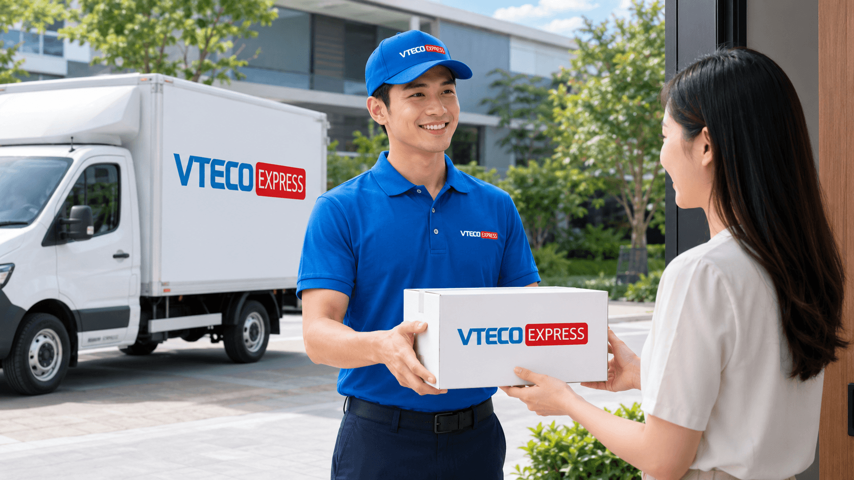 Nhân viên VTECO Express giao hàng chuyển phát tiết kiệm thành công