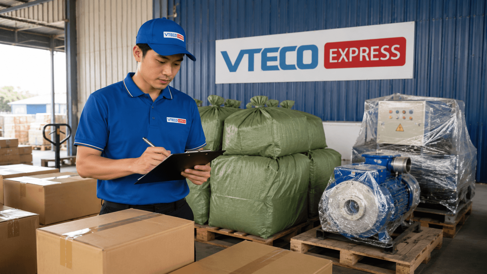 Nhân viên VTECO kiểm tra thông tin hàng hóa trước khi xuất kho