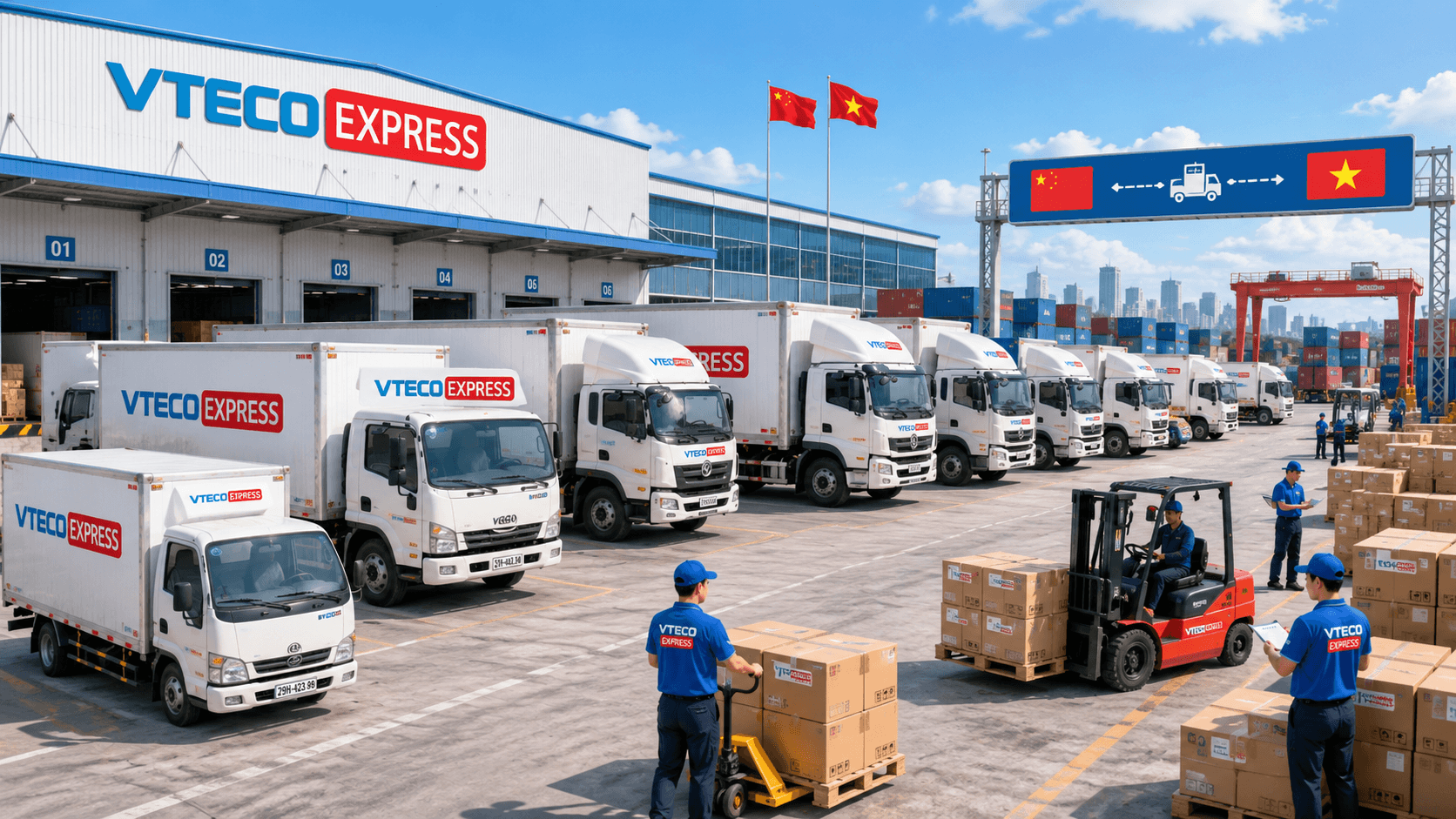 Hệ thống xe tải VTECO Express đáp ứng vận chuyển hàng Trung Quốc về Việt Nam số lượng lớn