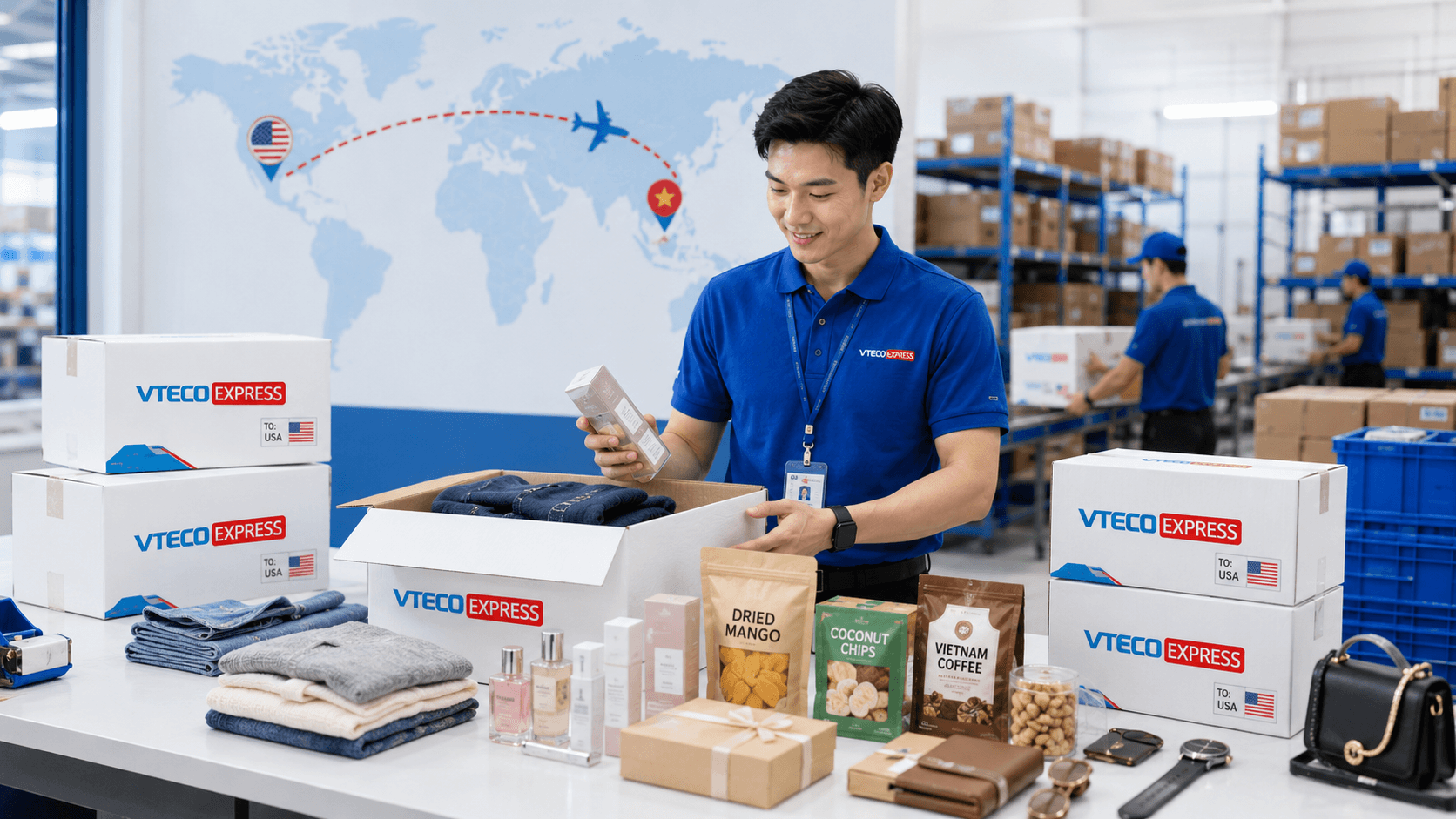 Gửi quần áo mỹ phẩm thực phẩm khô và quà tặng đi Mỹ
