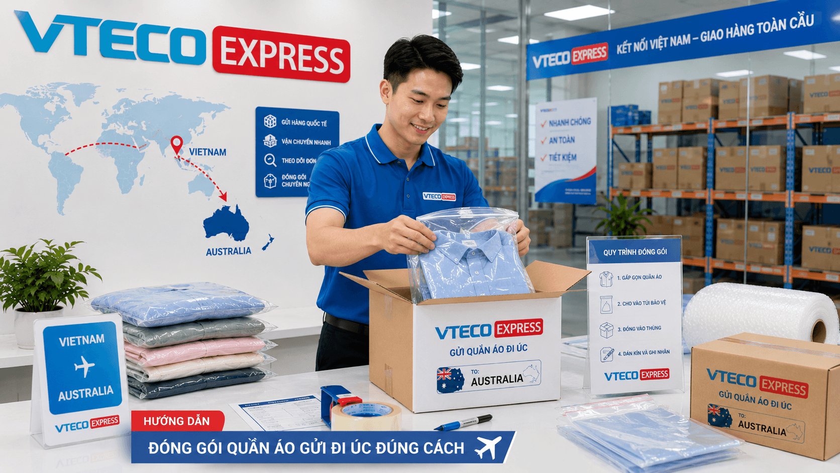 Cách đóng gói quần áo gửi đi Úc gọn sạch và an toàn