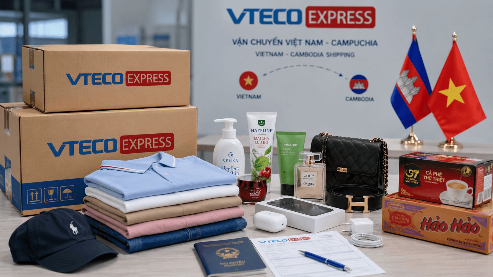 Gửi quần áo mỹ phẩm hàng tiêu dùng và hồ sơ đi Campuchia