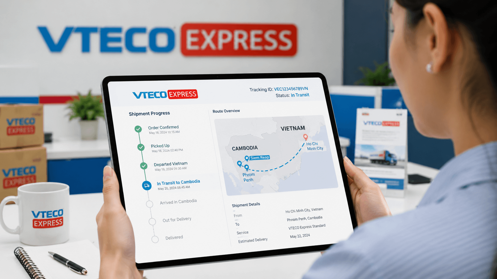 Tra cứu vận đơn gửi hàng đi Campuchia tại VTECO Express