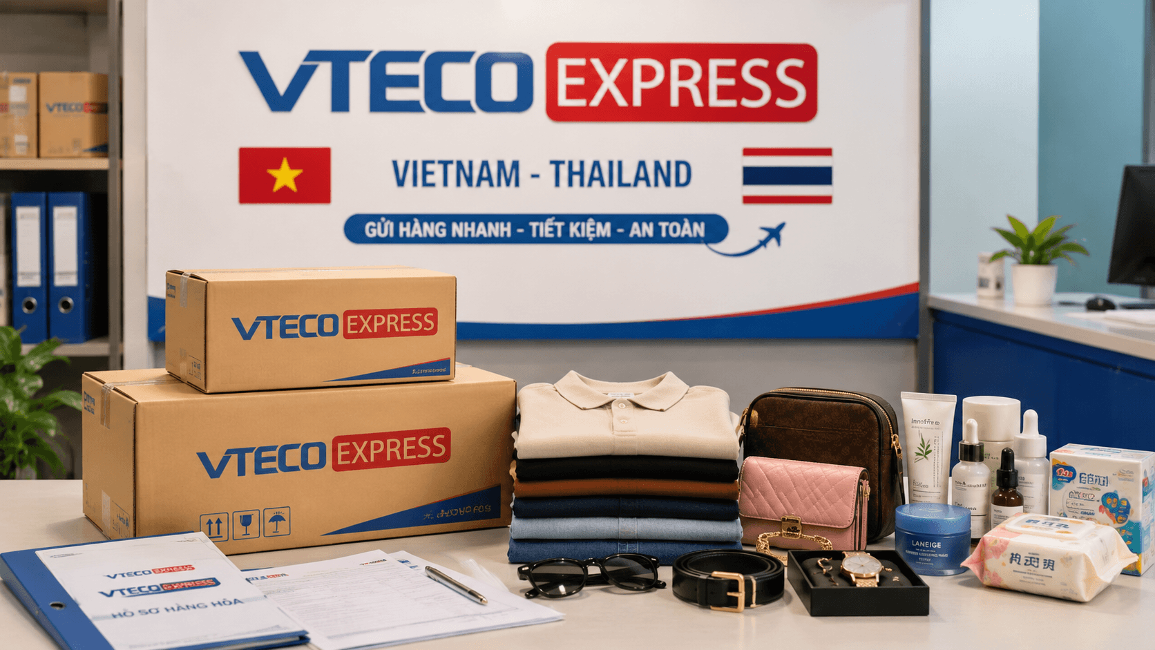 Gửi quần áo mỹ phẩm phụ kiện hàng mẫu và hồ sơ đi Thái Lan