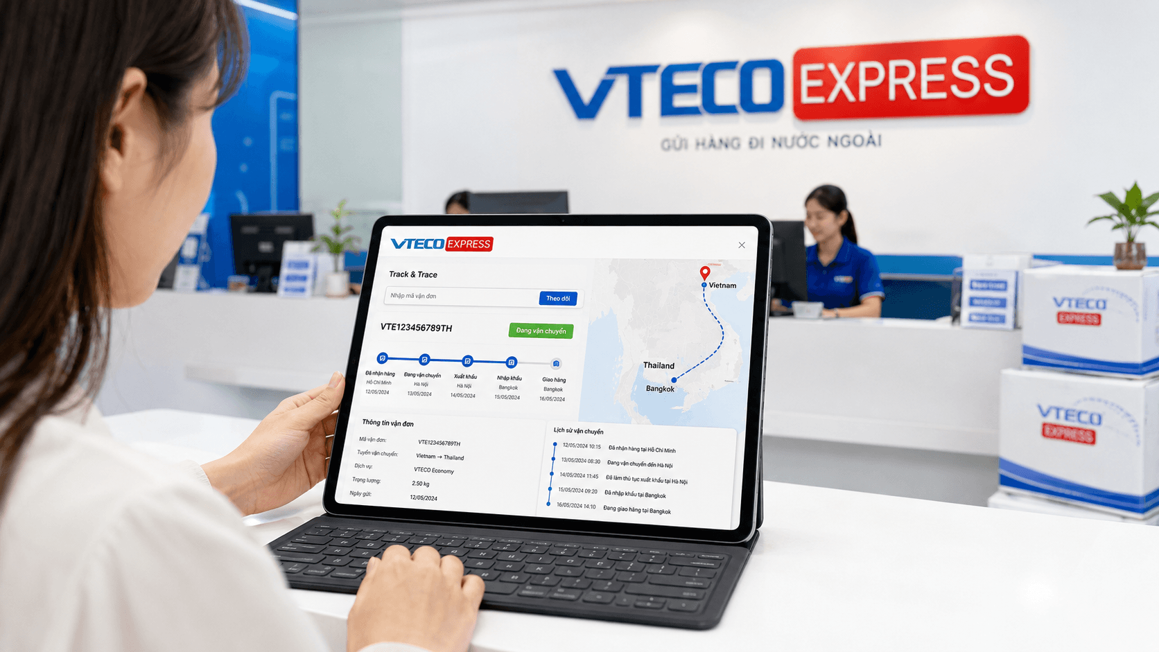Tra cứu vận đơn gửi hàng đi Thái Lan trên hệ thống VTECO Express