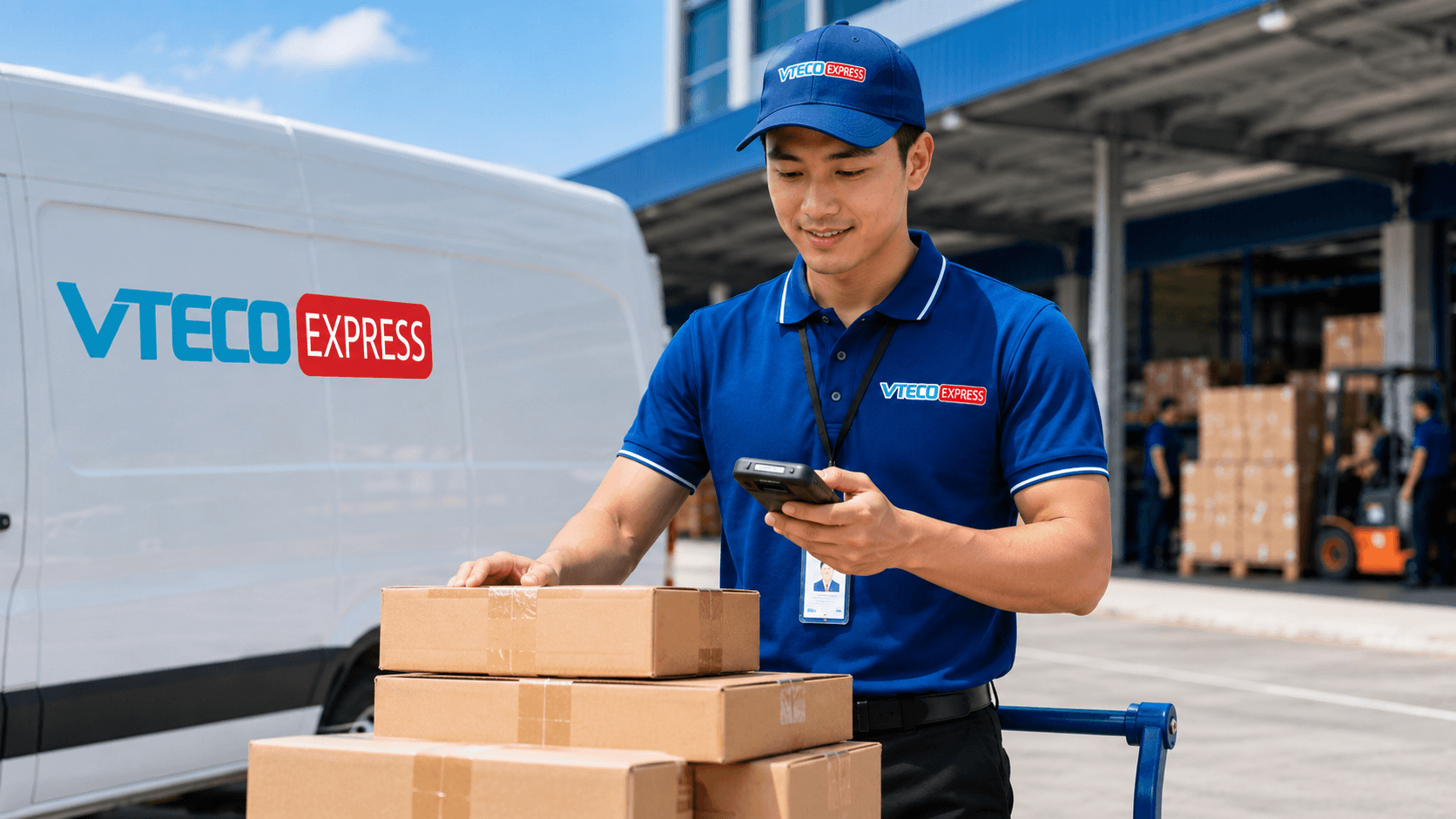 Nhân viên giao nhận kiểm tra đơn hàng và hàng hóa trước khi giao cho khách